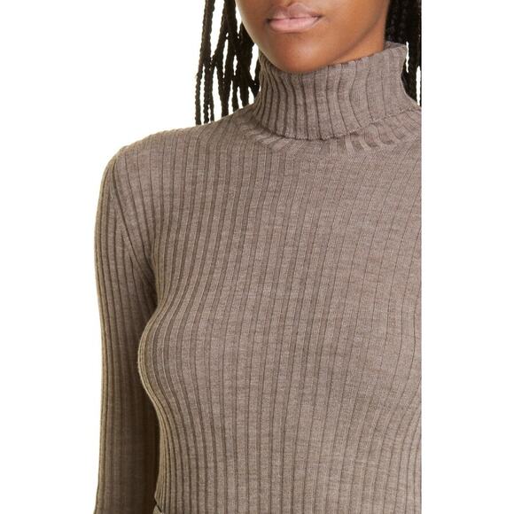 EUC By Malene Birger Reyne Ribbed Merino Wool Turtleneck Taupe Sweater Sz Large - Picture 8 of 16